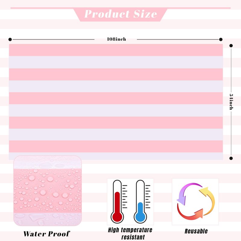 Kesfey 3 Packs Pink and White Vertical Striped Tablecloth 54 x 108 Inch Pink Stripe Table Cloths Disposable Plastic Stripe Table Covers Waterproof Pink Striped Picnic Table Cover for Birthday Party
