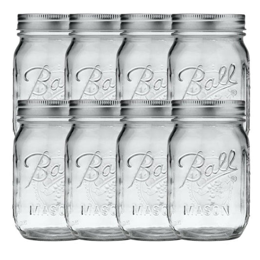Ball Regular Mouth Pint (16 oz.) Mason Jars with Lids and Bands, for Canning or Drinkware, 8 Count
