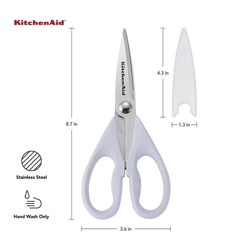 KitchenAid All Purpose Kitchen Shears with Protective Sheath Durable Stainless Steel Scissors,Dishwasher Safe,Soft Grip Comfort Handle,8.72 Inch,Lavendar Cream,(Pack of 2)