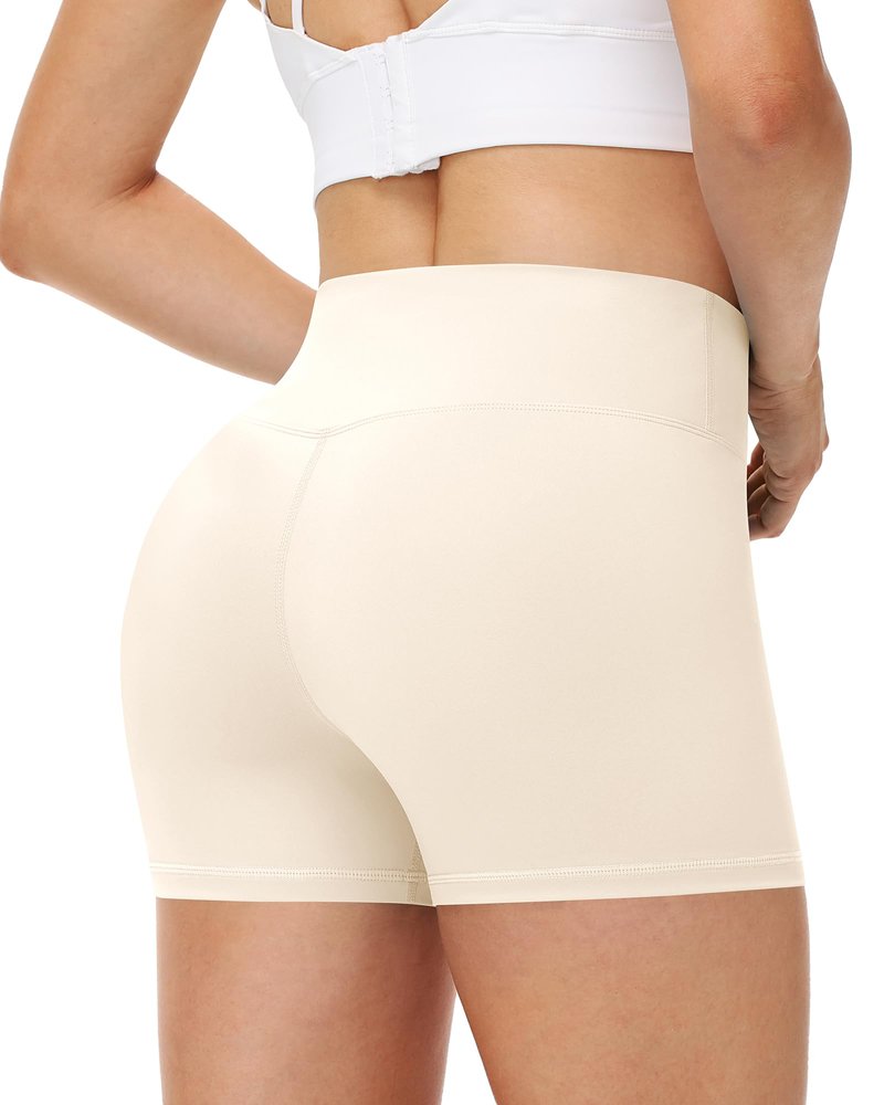 Runhit Spandex Shorts Women Biker Workout Gym Yoga Athletic Running Volleyball Booty Tummy Control High Waisted Soft Compression No See Through 3" M Cream