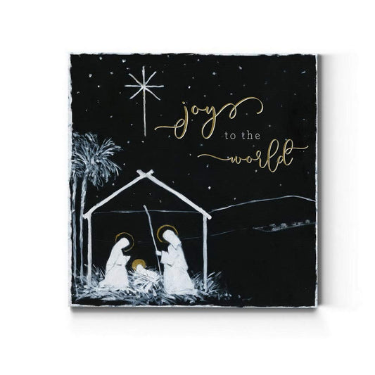 Renditions Gallery Christ in a Manger Wall Art, Religious Christmas, Jesus, Mary, and Joseph, Joy to the World, Premium Gallery Wrapped Canvas Decor, Ready to Hang, 24 in H x 24 in W, Made in America