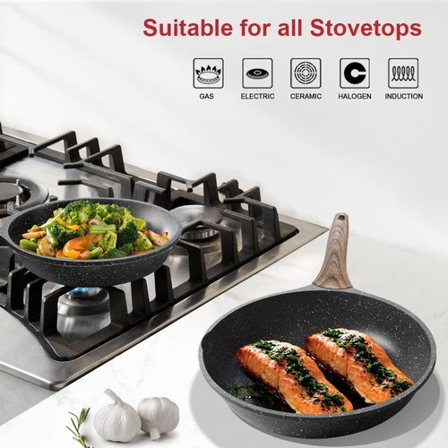 Caannasweis Nonstick Granite Frying Pan Skillet, Non Stick Omelette Frying Pans, Omelet Egg Pan, Stone Cookware Chef's Pan, Induction Compatible, PFOA Free (Gray, 8 Inch)
