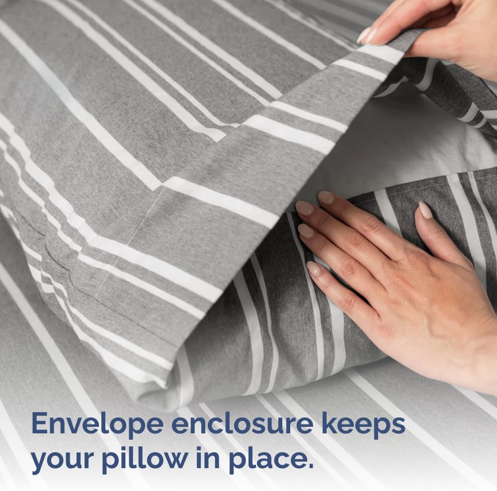 King Pillow Cases by [Brand Name] - Ultra Soft Hotel Quality - Wrinkle-Free & Fade Resistant - 2 Piece Set in Grey Stripes