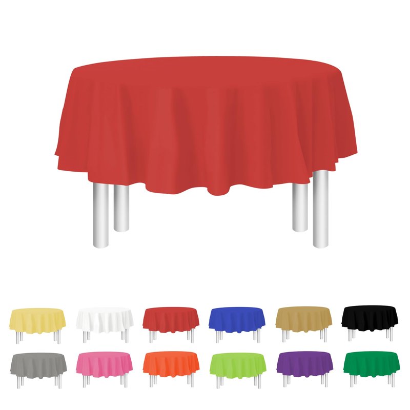 Party Dimensions Red Disposable Plastic Tablecloth for Round Tables (12 Pack) 84 inches Table Cloths for Parties, Events & Weddings, Indoors & Outdoors, Plastic Table Cover