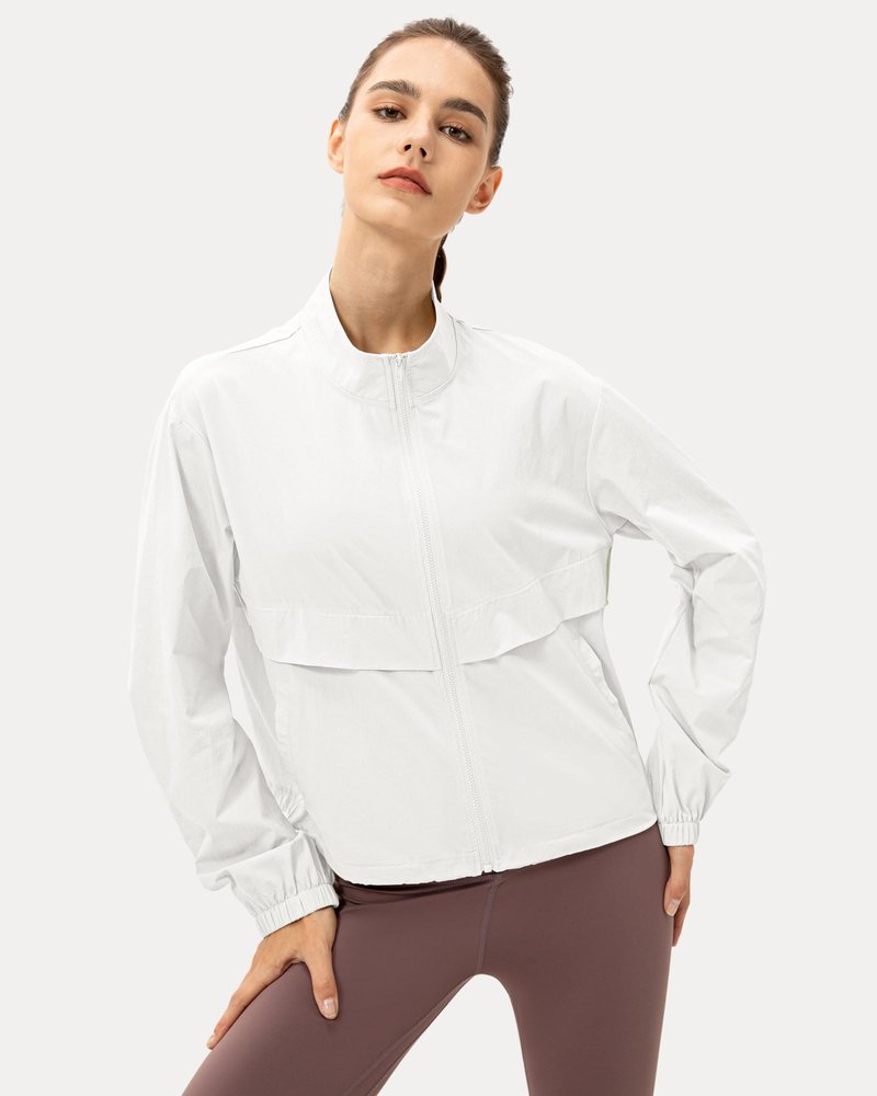 Locachy Women's Lightweight Zip Up Athletic Jacket Stand Collar Windproof Sun Protection Workout Outdoor Jacket White S
