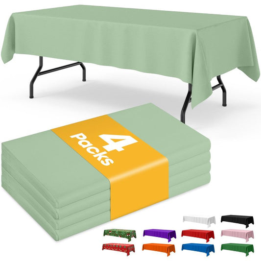 Niuara Sage Green Plastic Table Cloth - 4 Pack 54" × 108" Rectangle Disposable Tablecloths for 6FT Tables, Table Cover for Party, Holiday & Gathering Use