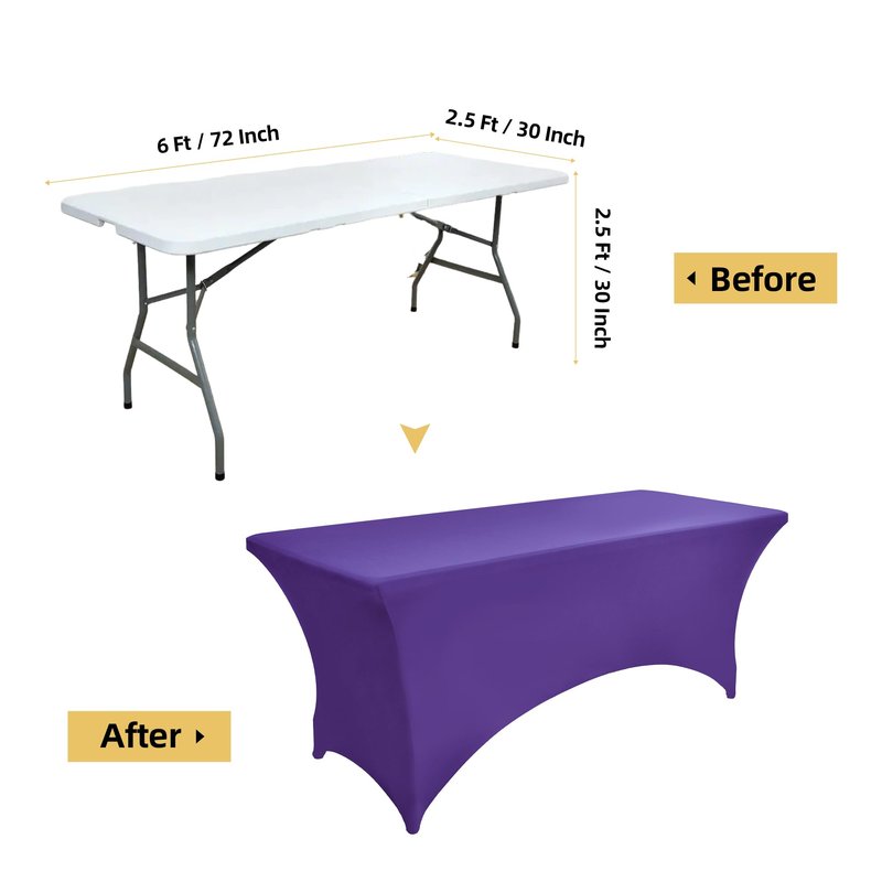 ZarzaaSik 2-Pack 6ft Spandex Table Covers for Rectangle Standard Folding Tables - Wrinkle Resistant Stretch Tablecloths - Ultimate Fitted Table Protector for Parties, Trade Shows, Banquet
