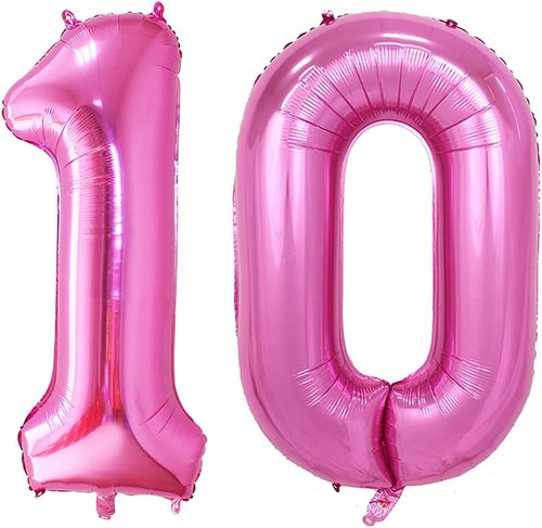 GOER Jumbo Number 10 Balloons - 42 Inch Hot Pink Foil Helium Balloons for 10th Birthday Celebrations
