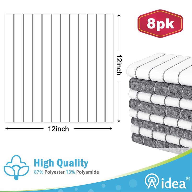 AIDEA Kitchen Towels, Absorbent Dish Cloth for Kitchen, Soft Dish Towels for Home, Multi-Purpose Cloths for Household Cleaning and Drying-8PK, 12”x12”