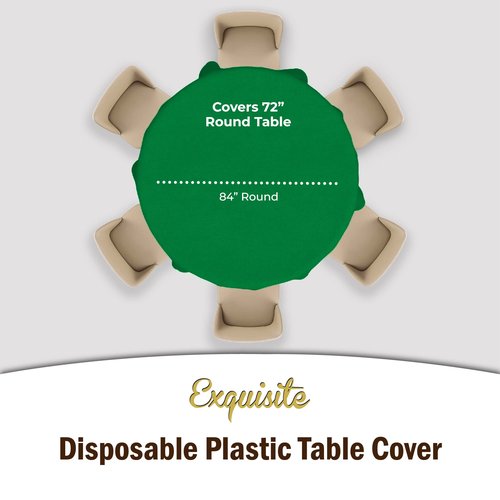 Exquisite Party Solids 6-Pack Premium Plastic Tablecloth 84in. Round Plastic Table Cover - Emerald Green