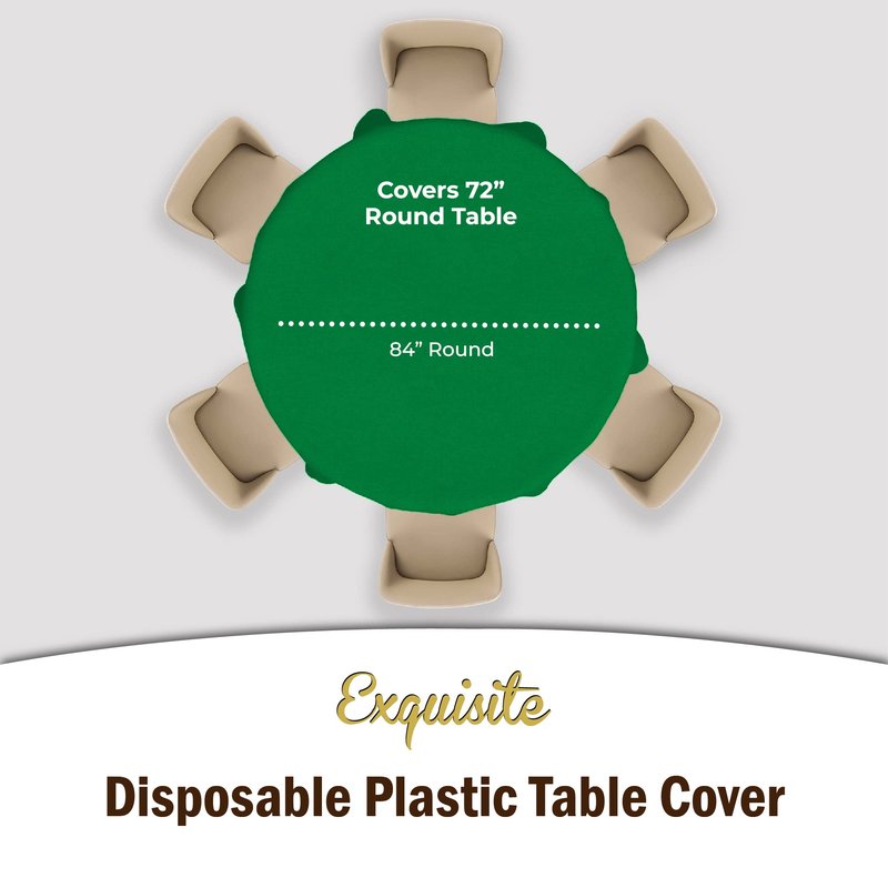 Exquisite 12-Pack Premium Plastic Tablecloth 12-Pack Premium Plastic Tablecloth 84in. Round Table Cover - Emerald Green