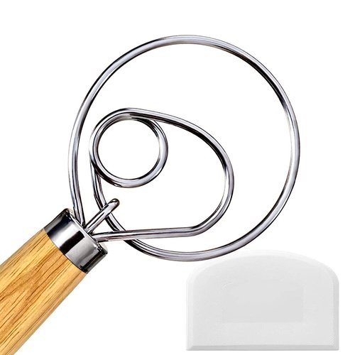 Danish Dough Whisk, Sourdough Tools For Bread Mixer, Dutch Style Bread Whisk For Sourdough Cooking Kitchen with Stainless Steel Danish Sourdough Whisks Bread Mixer 13" and Dough Scraper