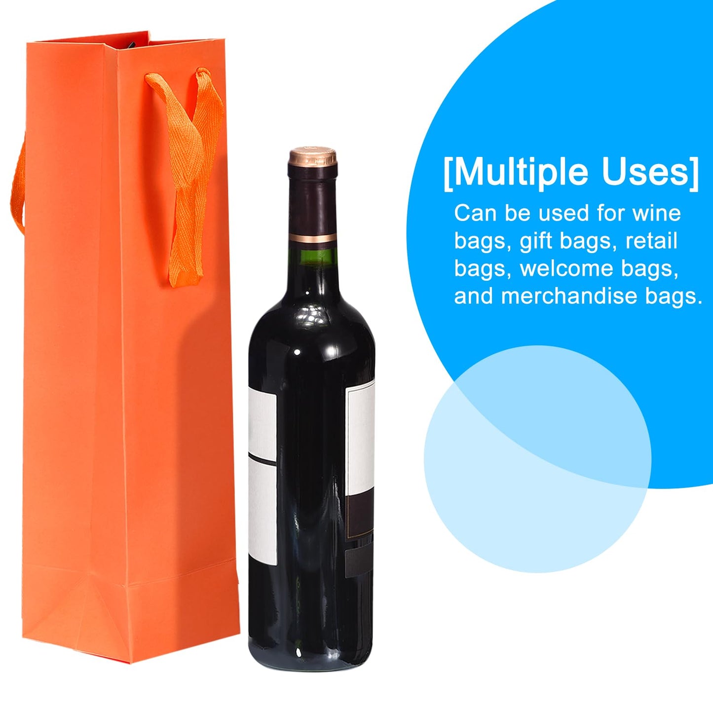 UXCell Orange 4x4x14 Paper Wine Tote Bags - 24pcs with Handles for Wedding, Birthday, Christmas Parties