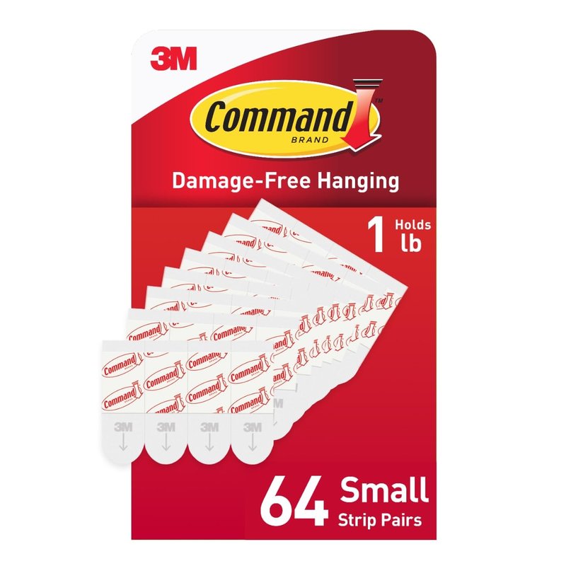 Command Indoor Small Replacement Strips, 64 Strips, Damage-Free Wall Hanging, Re-Hang Small Hooks for Home and Wall Decor, Holds up to 1 lb, White Adhesive
