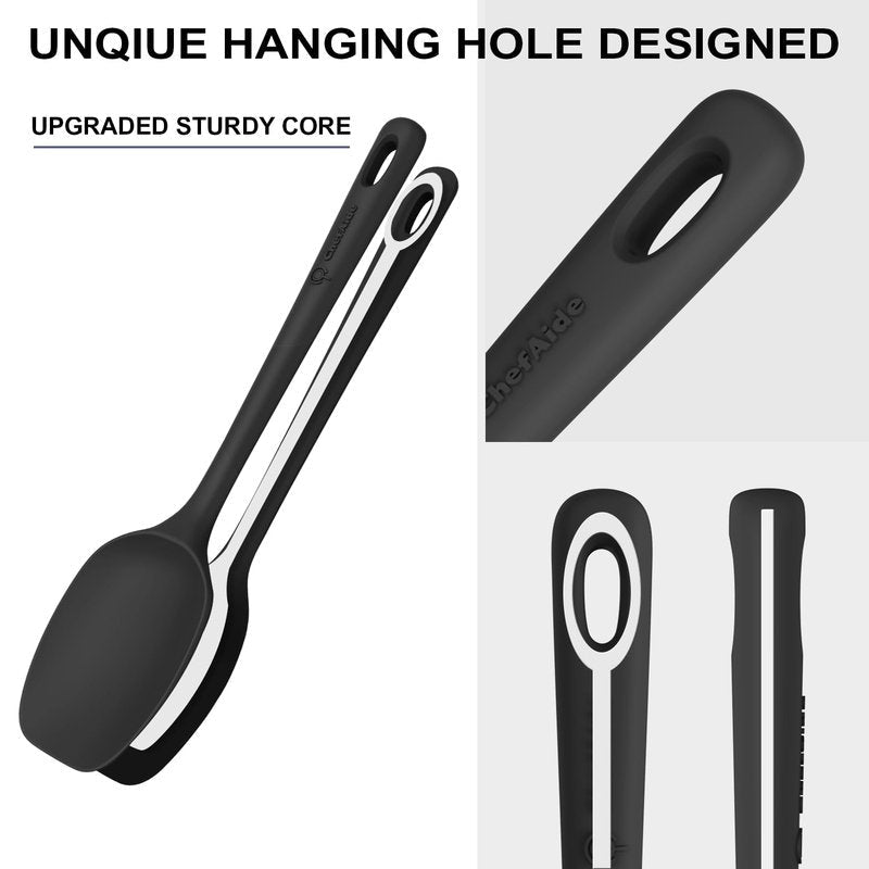 ChefAide 5 Pieces Silicone Spatula Set, Food Grade Rubber Spatula, Upgrade Strong Handle with Ergonomic Grip, Heat Resistant Up to 600°F for Nonstick Cookware, Cooking