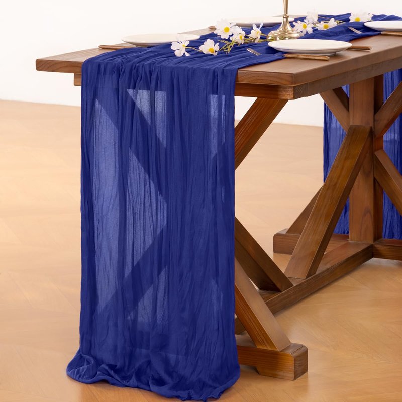 Socomi 3pcs Royal Blue Summer Cheesecloth Table Runner Boho Rustic Gauze 120 inch 10FT Cheese Cloth Sheer Runner for Wedding Party Baby Shower Birthday Home Decor Holiday Decorations