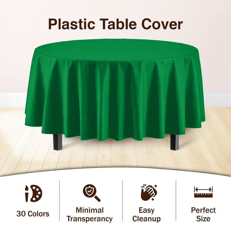 Exquisite 12-Pack Premium Plastic Tablecloth 12-Pack Premium Plastic Tablecloth 84in. Round Table Cover - Emerald Green