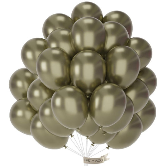 PartyWoo Metallic Green Balloons 50pcs 12 Inch Metallic Sage Olive Green Boho Neutral Balloons for Graduation Wedding Engagement Baby Shower Woodland Jungle Birthday Party Decorations Green-G126