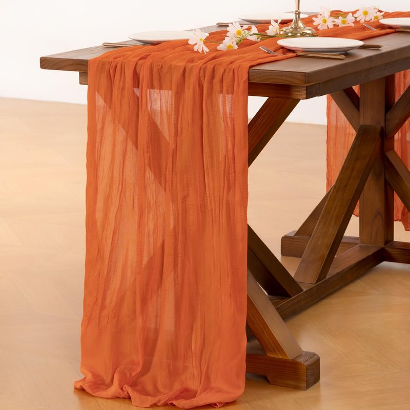 Socomi 3pcs Orange Cheesecloth Table Runner Summer Boho Rustic Gauze 120 inch 10FT Cheese Cloth Sheer Runner for Wedding Party Baby Shower Birthday Home Decor Holiday Decorations