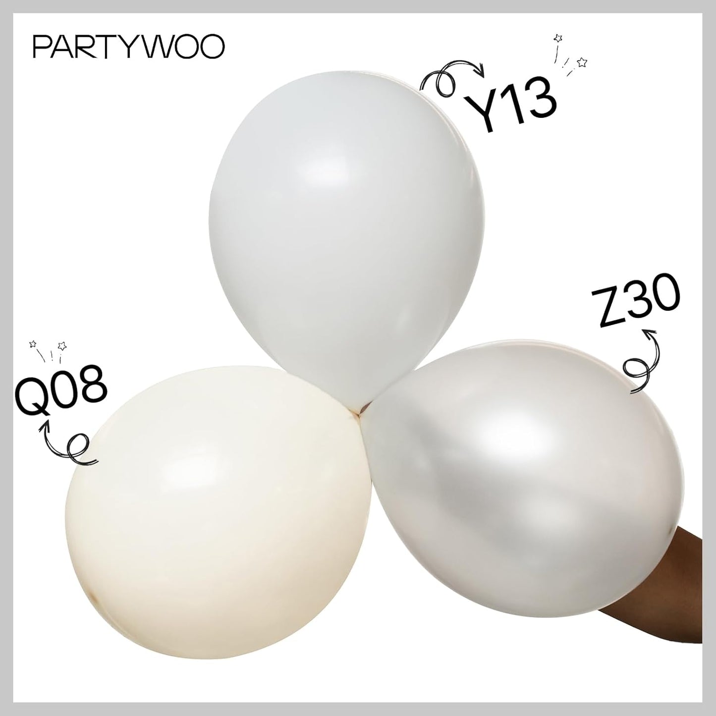 PartyWoo Pearl White Balloons - 152-Piece Metallic Latex Balloon Arch Kit for Weddings & Celebrations