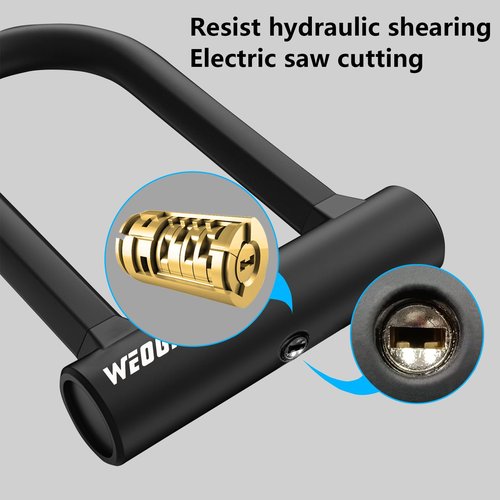 Bike U Lock with 5ft Security Cable 17mm Shackle, Bike Lock with 3 Keys and Mounting Bracket, Bicycle U-Locks Perfect for Road, Mountain, and Electric Bikes,Bicycle Lock