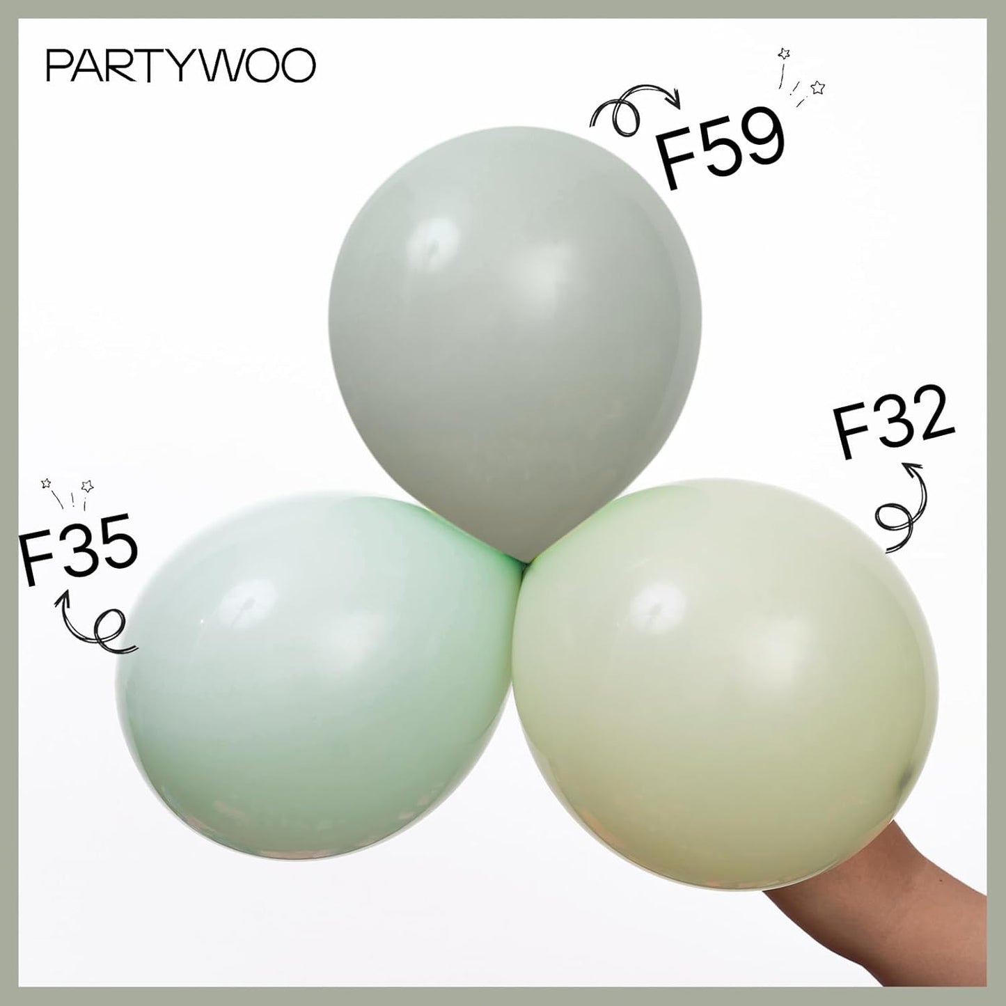 PartyWoo Dusty Green Balloons - 140-Piece Boho Balloon Arch Kit for Jungle Birthday Decor | 5-12 Inch Sizes