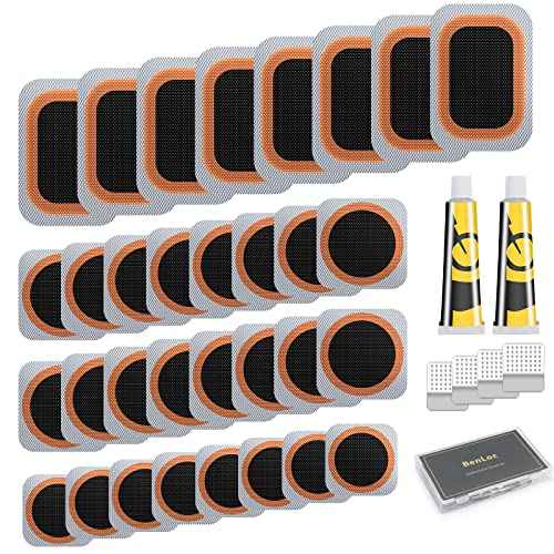 Bike Tire Repair Kit - Bycicle Inner Tube Puncture Patch Kits with 32PCS Vulcanizing Patches,Metal Rasp, for Motorcycle BMX Cycling MTB Road Mountain Bicycle Z7