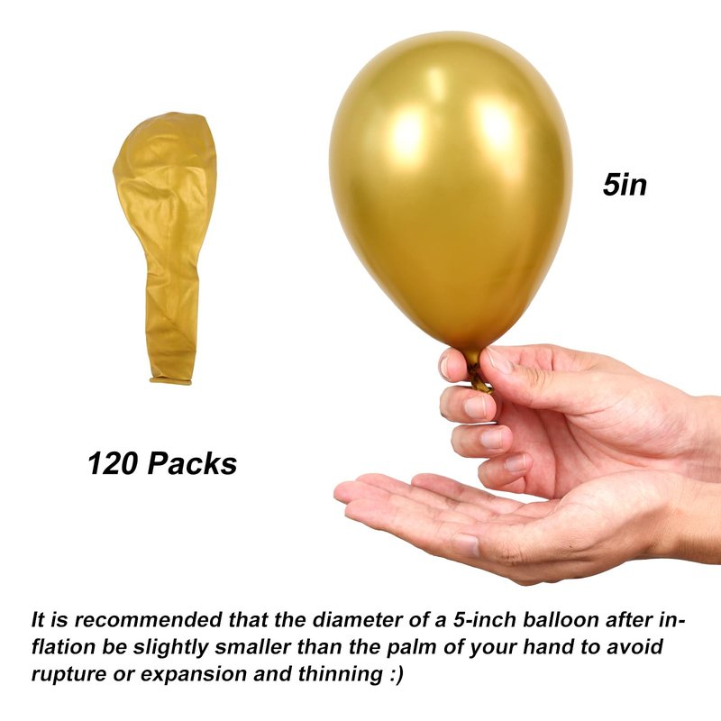 RUBFAC Gold Balloons, 120pcs 5 Inch Chrome Metallic Latex Balloon for 2026 Gradution Decor Birthday Anniversary Festival Wedding Engagement Decoration