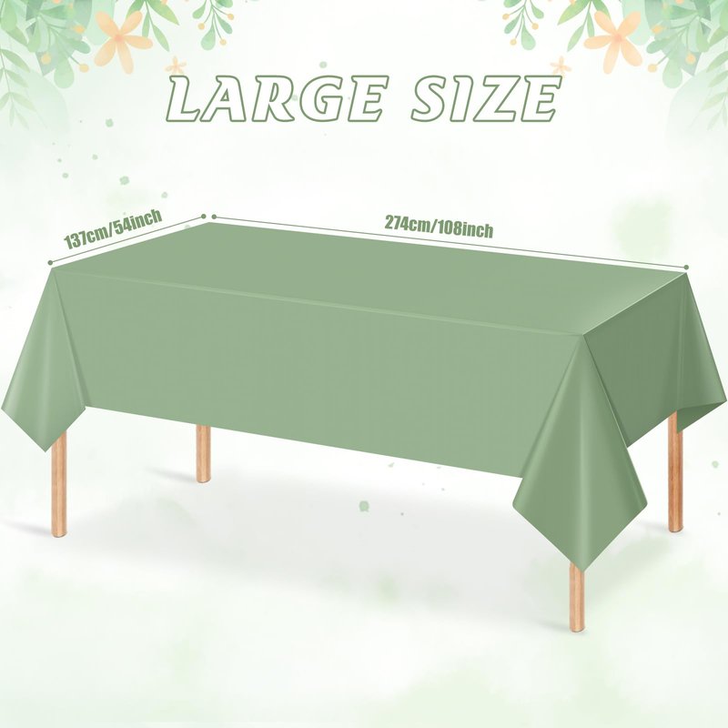 20Pack Sage Green Plastic Tablecloths for Rectangle Tables,Light Green Disposable Tablecloth,Waterproof Sage Green Table Cover for Birthday Bridal Wedding Baby Shower Party Decorations,54 X 108Inch