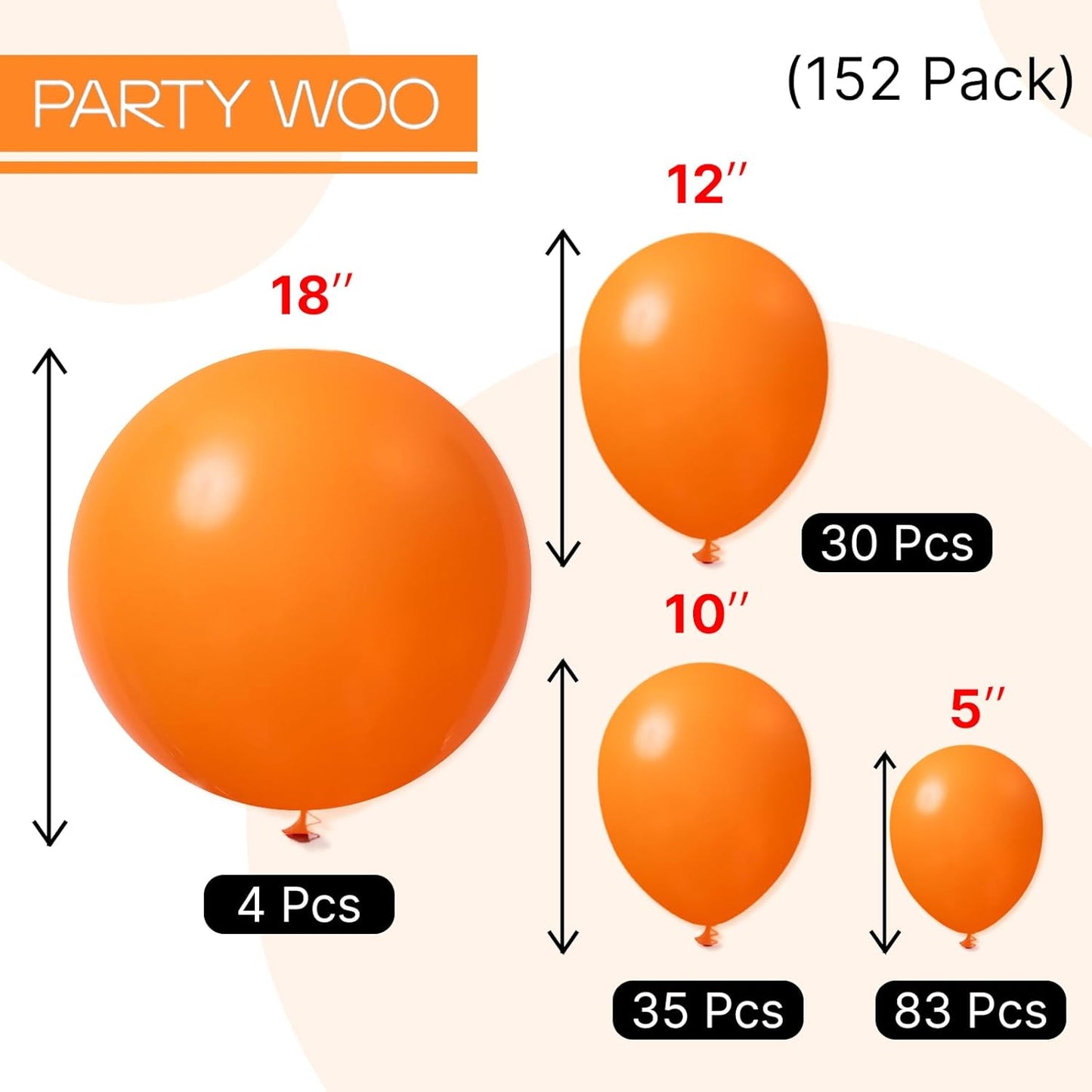 PartyWoo Orange Balloons - 152-Piece Matte Fall Balloon Arch Kit | Perfect for Thanksgiving & Baby Showers