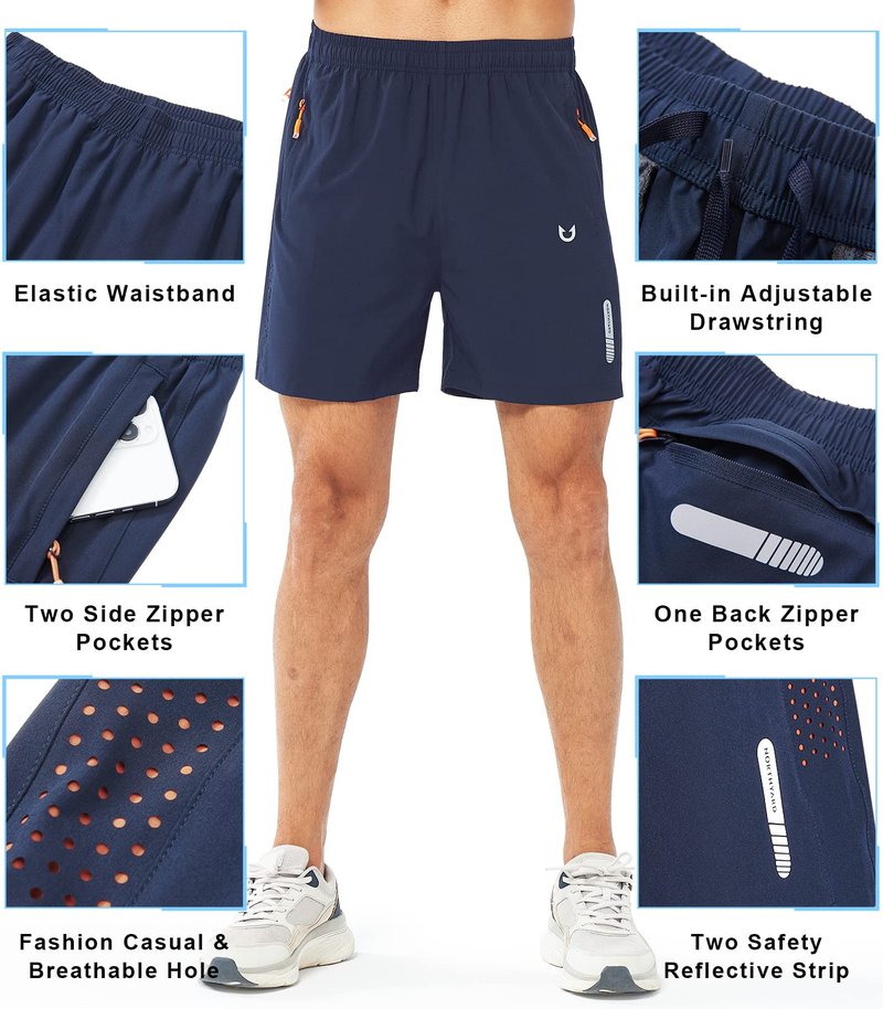 NORTHYARD Men's Athletic Running Shorts Gym Workout 7"/9"/5" Quick Dry Lightweight Sports Basketball Tennis 3 Zipper Pockets NAVY-5inch L