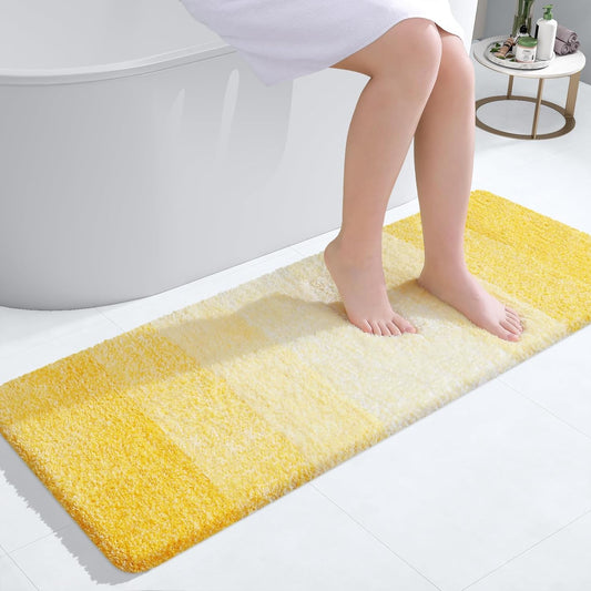 OLANLY Bathroom Runner Rugs - Extra Soft Microfiber Mat, Quick Dry & Washable, 47x17 Inches, Yellow