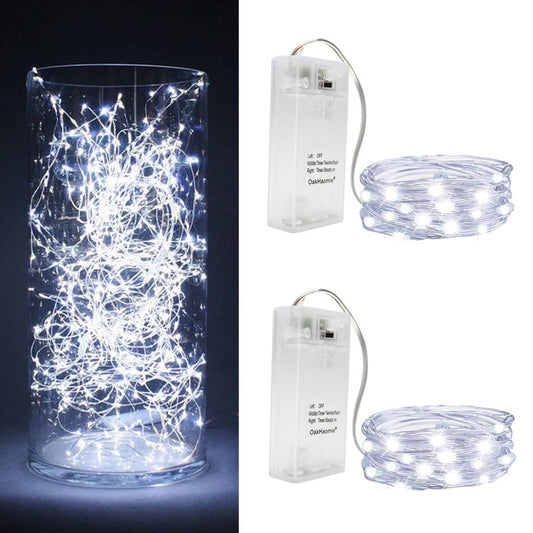 Oakhaomie 2PCS LED Fairy Lights 16ft 50 LED Twinkle String Lights with Timer 2 Modes Waterproof Starry String Lights Indoor DIY Party Wedding Christmas Valentine's Day Decoration (Cool White)