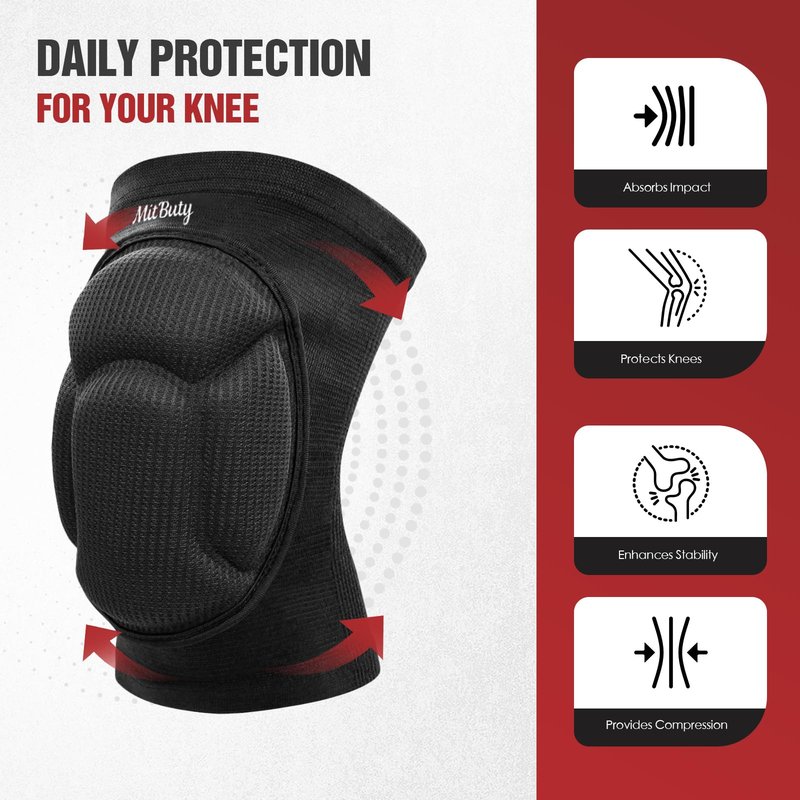 MitButy Protective Knee Pads for Men, Women & Kids – 1 Pair Thick Foam Cushioned Pads for Volleyball, Dance, Gardening, Wrestling & Kneeling – Durable Protection for Work & Sports (M: 15.5–21.5")