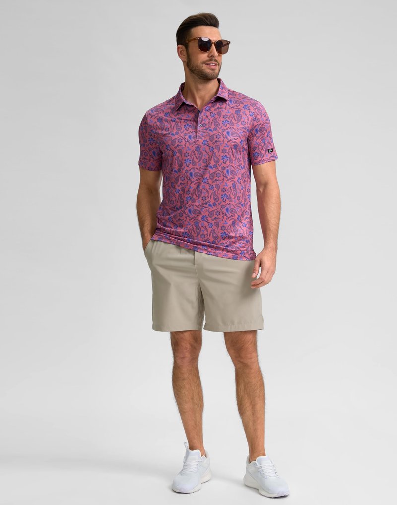 Obla Mens Golf Polo Shirts Short Sleeve Dry Fit Performance Moisture Wicking Casual Print Collared Golf Shirts for Men(Blue Paisley_4XL)