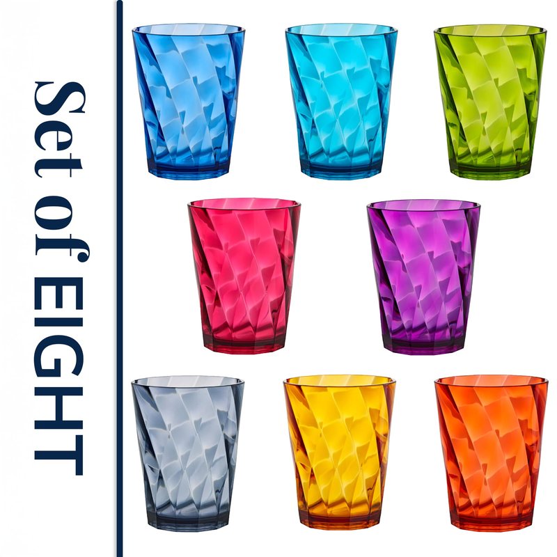 US Acrylic Optix Plastic Reusable Drinking Glasses (Set of 8) 14oz Rocks Cups in Jewel Tone Colors | BPA-Free Tumblers, Made in USA | Top-Rack Dishwasher Safe