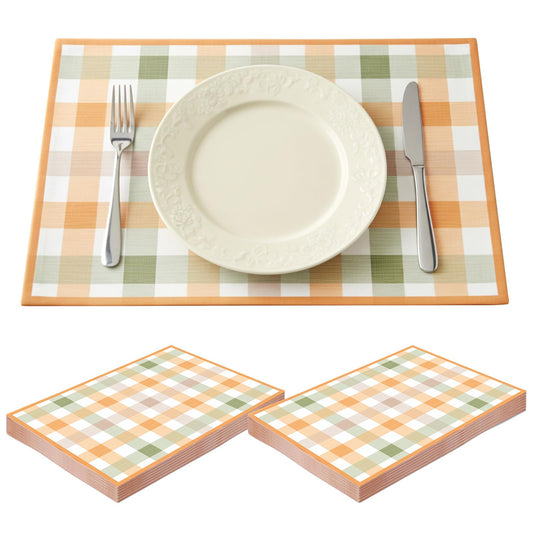 Patelai 50 Pcs Thanksgiving Gingham Paper Placemats 10 x 14 Inch Disposable Scottish Plaid Table Place Mats Checkered Placemat for Thanksgiving Fall Harvest Party Supplies