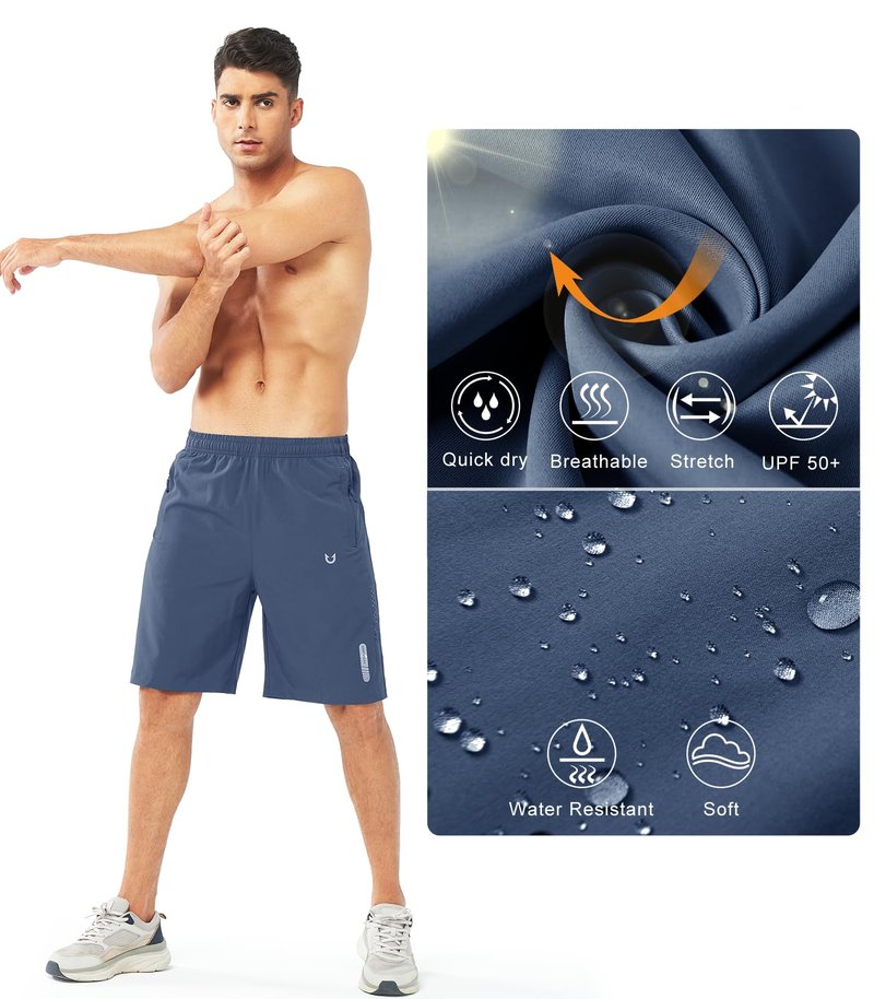 NORTHYARD Men's Athletic Running Shorts Gym Workout 7"/9"/5" Quick Dry Lightweight Sports Basketball Tennis 3 Zipper Pockets FEDERALBLUE-9inch 2XL