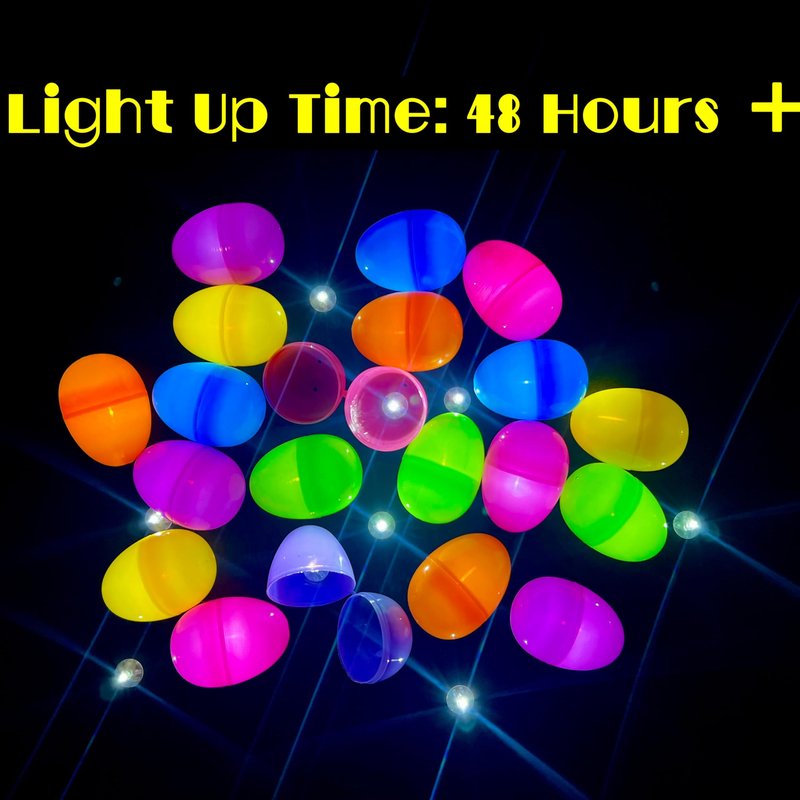 GiftExpress 50 Pcs 72 hrs Glow in the Dark Easter Eggs for Easter Hunt, Basket Fillers and Goodie Favor, Prefilled Plastic Egg, Surprising Egg - Bright Colors Light up for 3 days