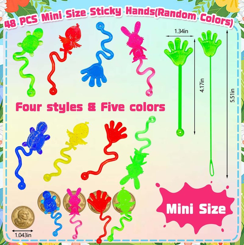Easter Egg Fillers, Basket Stuffers for Teens Kids - 48Pcs Sticky Toys Hands Party Favors with Bunny Chick, Pinata Stuffers, Easter Gifts Hunt Games Supplies, Basket Essentials