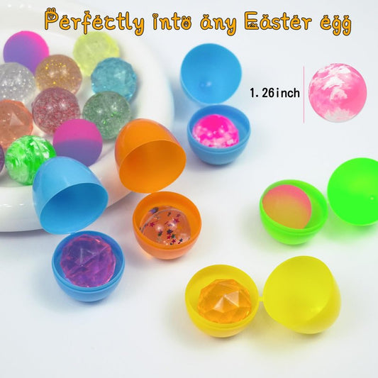 QYESQ Easter Egg Fillers - Easter Basket Stuffers - 24 Bouncy Balls, Fidget Toys, Easter Basket Essentials Party Favors Supplies, Family Games Prize Bulk Birthday Gifts for Boys Girls Teens Classroom