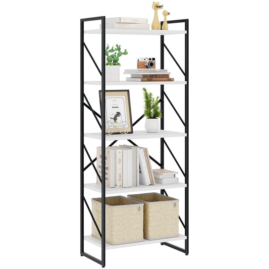 Bookshelf, 5 Tier Bookshelves, Home Office Bookcase Shelf Storage Organizer, Free Standing Storage Shelving Unit for Bedroom, Living Room and Home Office,White