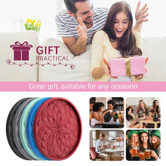 ME.FAN Silicone Coasters with Holder,[6 Pack] Drinking Coasters - Cup Mat for Hot or Cold Drinks, Thickened, Non-Slip, Non-stick,Deep Tray Pale Mauve