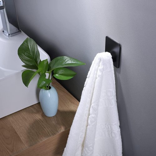 DELITON Stainless Steel Towel Hooks - Heavy Duty 6 Pack, Self-Adhesive Wall Hooks for Coats & Hats