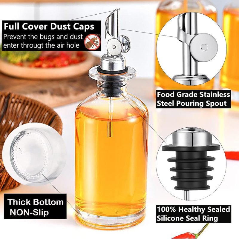 Pafusen 2 Pack Olive Oil Dispenser Bottle, 12 oz Oil Bottles for Kitchen, Glass Oil Coffee Syrup Dispenser, Simple Syrup Bottles with 2 Auto Flip Olive Oil Pourers, Gold