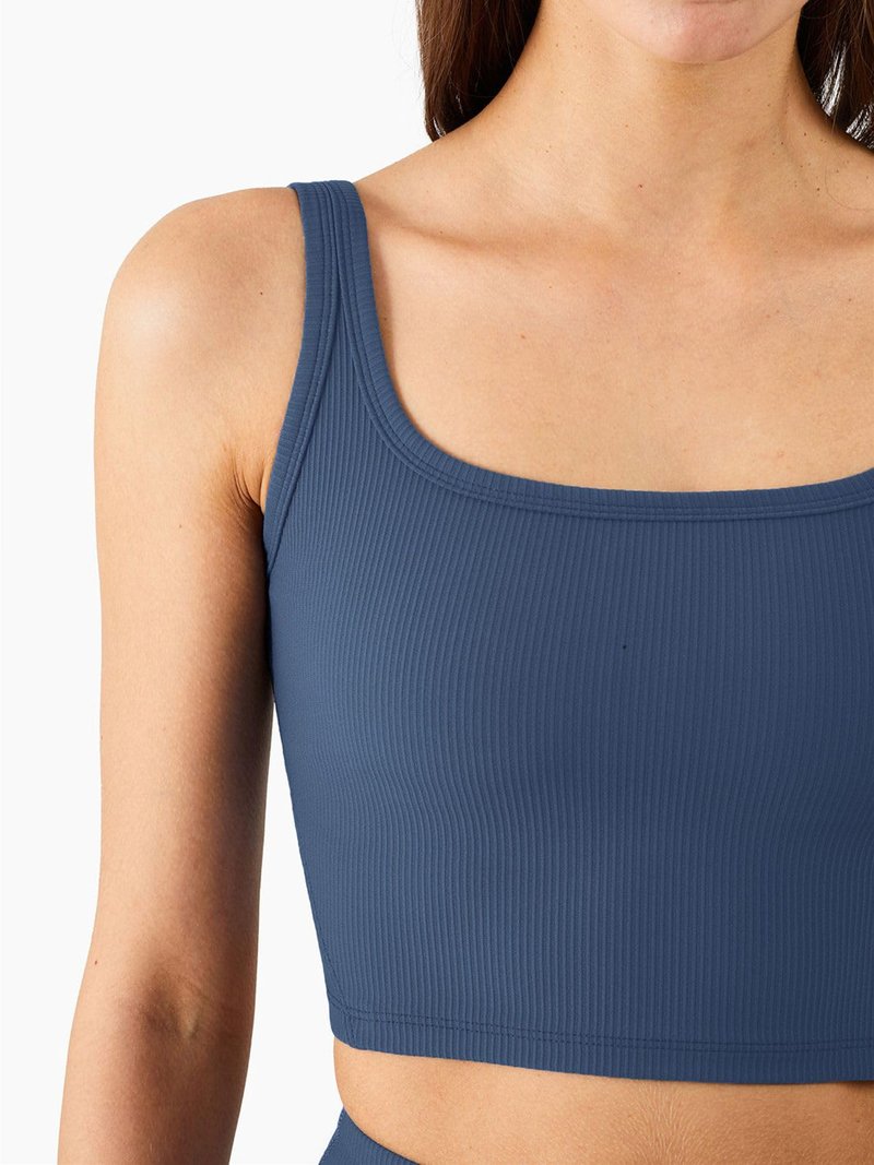Chilylori Women's Seamless Sports Bra Workout Crop Top Ribbed Padded Longline Wirefree Medium Support Tank Tops Fitness Bras Top Workout Tops for Women Sports Bra Blue M