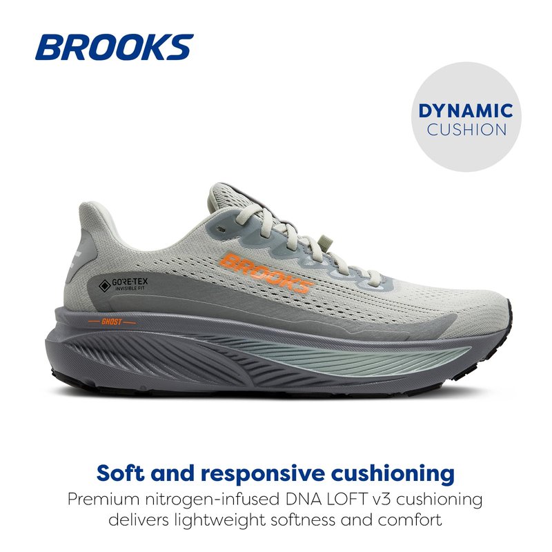 Brooks Men’s Ghost 17 GTX Waterproof Supportive Running & Walking Shoe - Smoke/Primer Grey/Orange - 9 Medium