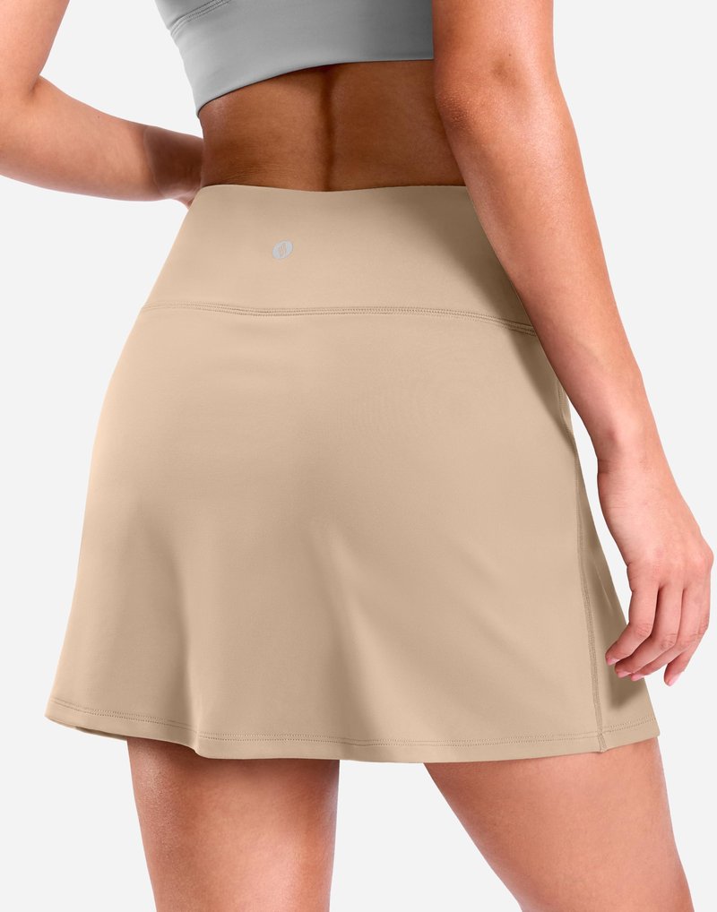 SANTINY 14" Skorts for Women with 2 Pockets High Waisted A Line Casual Pickleball Golf Skort Athletic Tennis Skirt (Khaki_S)
