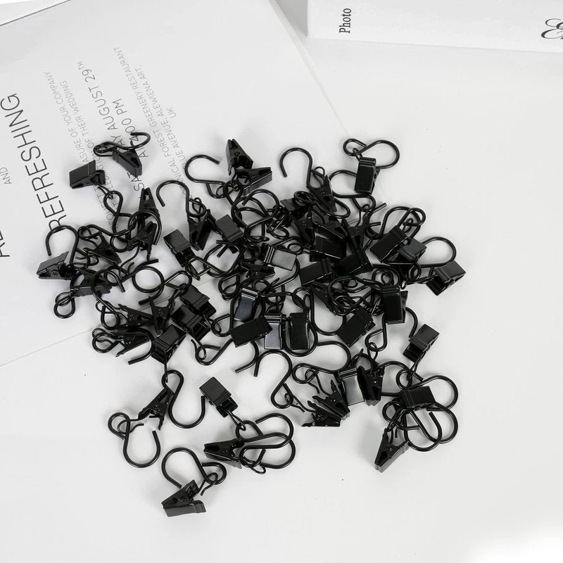 HOOSUN 46 Pack Curtain Hooks Clips,S Hooks for Hanging Outside String Lights,Metal Curtain Rod Hooks,Small Light Clips,Art Craft Display,Backdrop Clip,Stainless Steel S Curtain Hook Hanger for Drapes