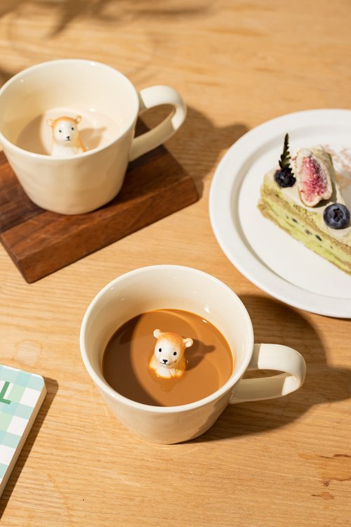 DIHOclub Bear Ceramic Cup Hidden 3D Animal Inside Mug,Cute Cartoon Handmade Figurine Mugs,Holiday and Birthday Gift for Coffee Milk Tea Lovers,12 OZ(Cream Color)